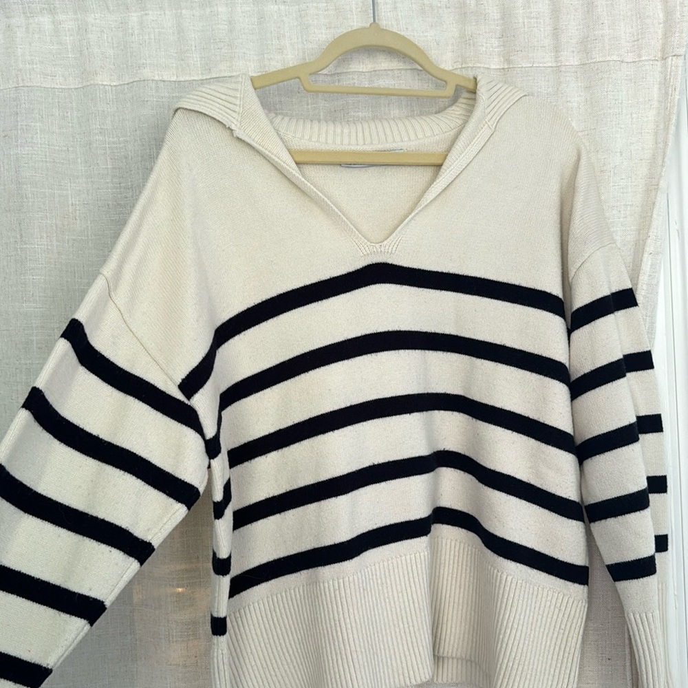 Striped blue and white pullover sweater